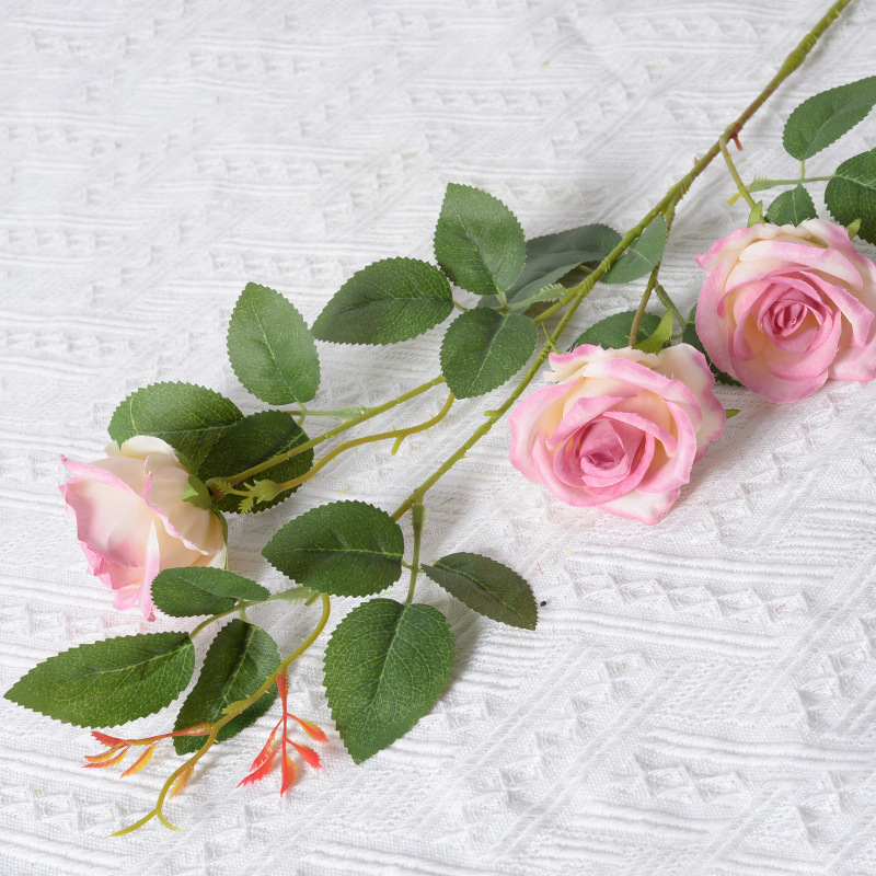 Artificial Rose manojo de 3 pequeñas rosas París Día San Valentín decoración casera la boda falsa flor seda artificial al por mayor