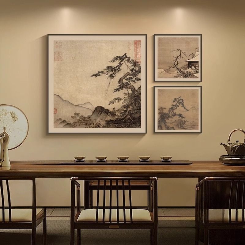 宋代美学中式挂画小品国画斗柜摆画中古中国风壁画书房茶室装饰画