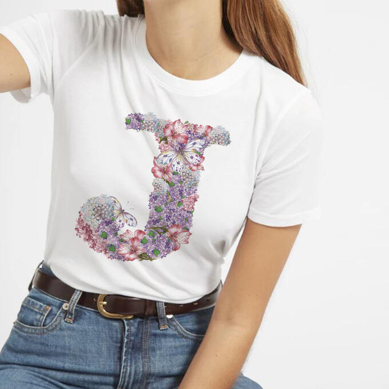 butterfly 26 letters printed short-sleeved t-shirt  NSATE61007