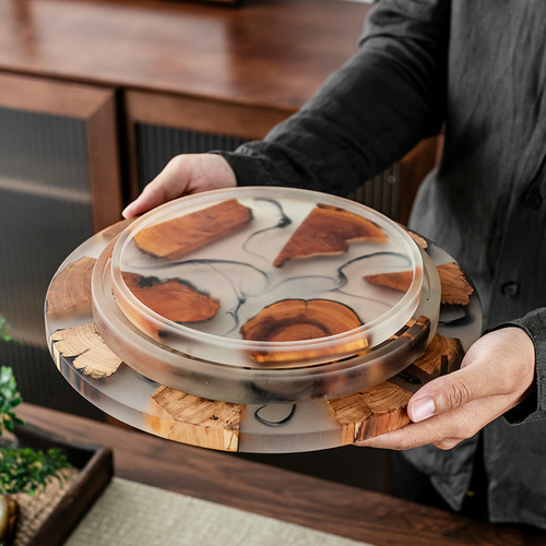 Creative Tea Ceremony Aroma Walnut Wood Solid Dry Pouring Plate Resin Small Tea Tray Simple Home Office Tea Table Gongfu Tea Set
