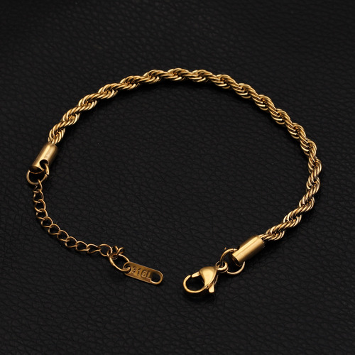 Stainless steel 16+5 braided bracelet and bangle, titanium steel woven chain, gold color, unisex hip-hop bracelet, compatible with 18K chain.