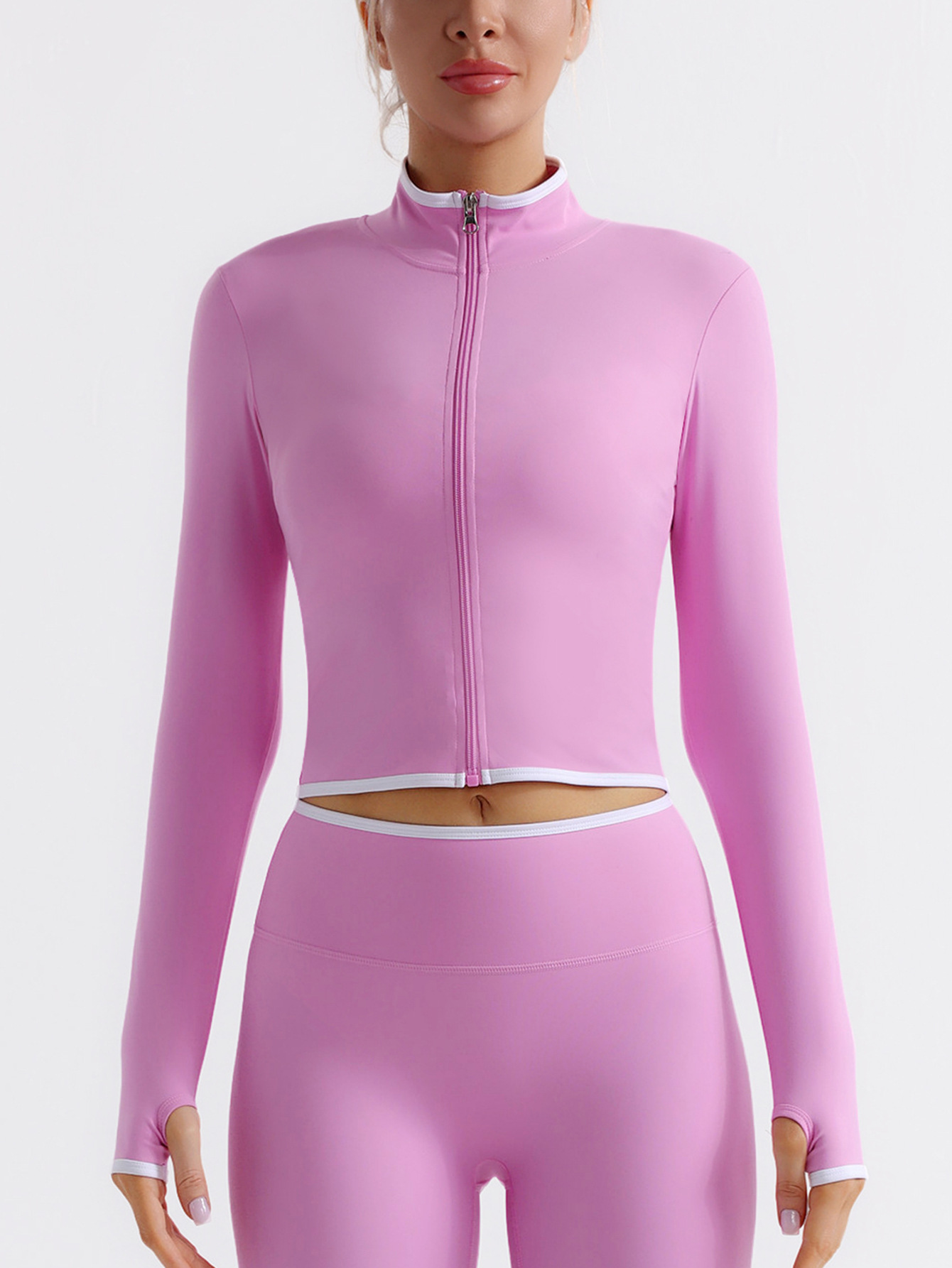 Cross-border cremallera de collar pulgar agujero desnudo sensación de manga larga ropa de yoga para mujeres running fitness camisa de manga larga