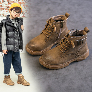 Children's Boots 2025 Autumn and Winter New Style Fleece-Lined Boys' Small Yellow Boots British Style Primary School Kidsren's Single Boots Wholesale