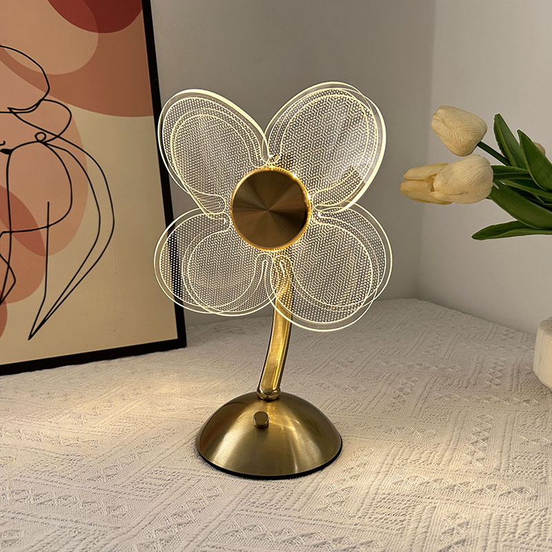 Nuevo estilo transfronterizo luz de lujo táctil recargable lámpara de mesa dormitorio lámpara de noche sensación romántica de alta calidad flor acrílica luz ambiental