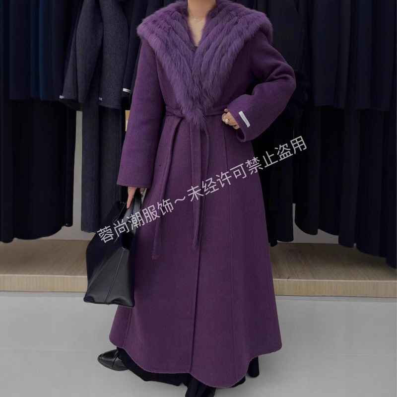 Long and Short Styles Fox Fur Large Fur Collar 2025 Winter New Double-Sided Wool Coat High-End Korean Style Belted Woolen Jacket