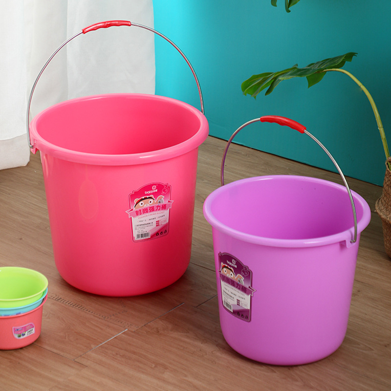 百爱手提熟料水桶便携式学生开学手提桶 圆形塑料水桶 储水桶家用