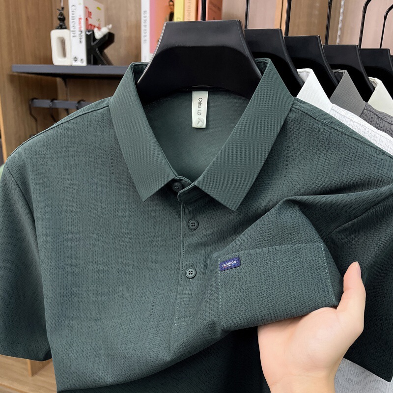 2026 Ice Silk Men's Short Sleeve T-Shirt with Real Pocket, Turn-Down Collar Polo Shirt, Summer Business Loose Fit Half Sleeve Dad Style Trendy 2026 Ice Silk Men's Short Sleeve T-Shirt with Real Pocket, Turn-Down Collar Polo Shirt, Summer Business Loose Fit Half Sleeve Dad Style Trendy