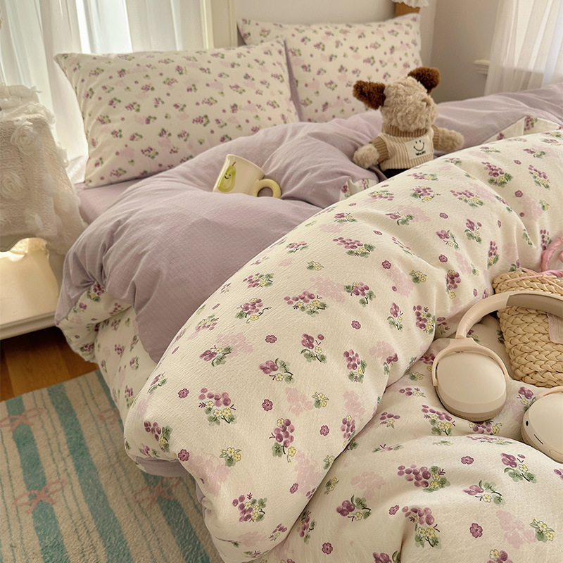 Cama de algodón de cuatro piezas A clase madre y bebé dormir desnudo pro piel sábanas de cama de algodón puro Kasa dormitorio dibujos animados lindos tres piezas 4