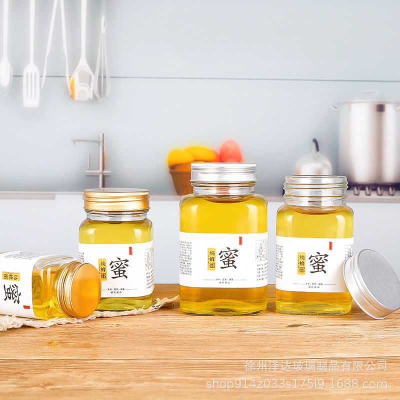 Honey bottle glass bottle honey glass bottle jam bird's nest bottle sealed empty jar aluminum lid foam box suit wholesale