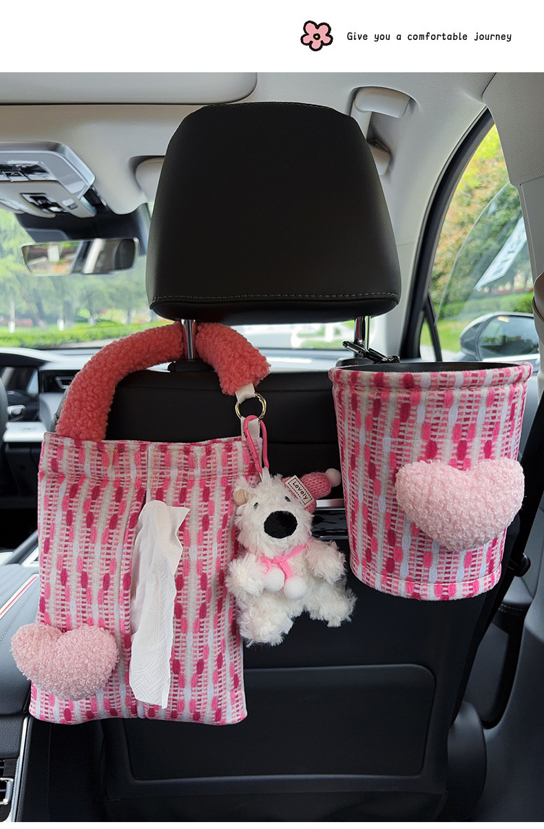 Car-mounted tissue box and trash bin 2-in-1, West Highland style, trendy car tissue bag, hanging type, high-end tissue bag for women