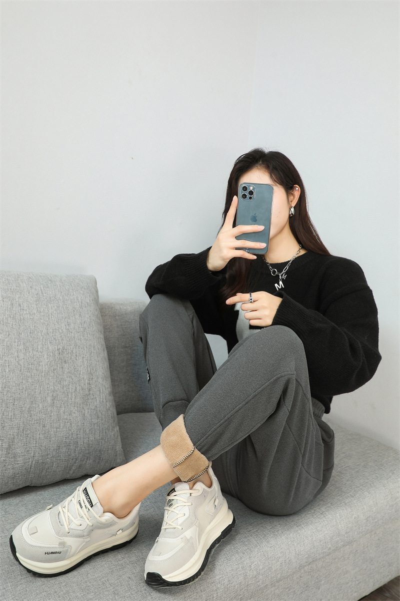 法米姿 羊羔绒运动加绒裤女新款加厚卫裤高腰显瘦束脚休闲裤哈伦