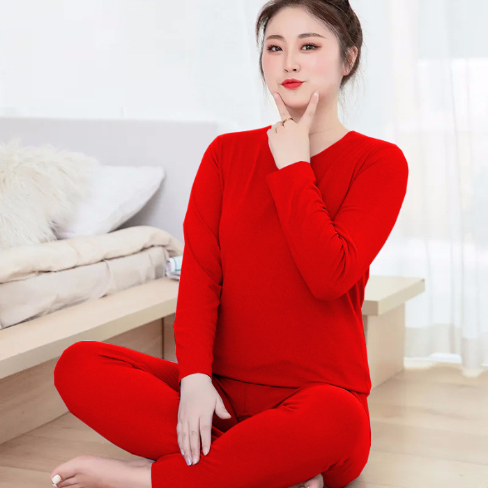 2025 invierno sin marcas de terciopelo calentamiento ropa interior pijamas para mujeres para aumentar el peso calentamiento base de cuello redondo conjunto de ropa para el hogar