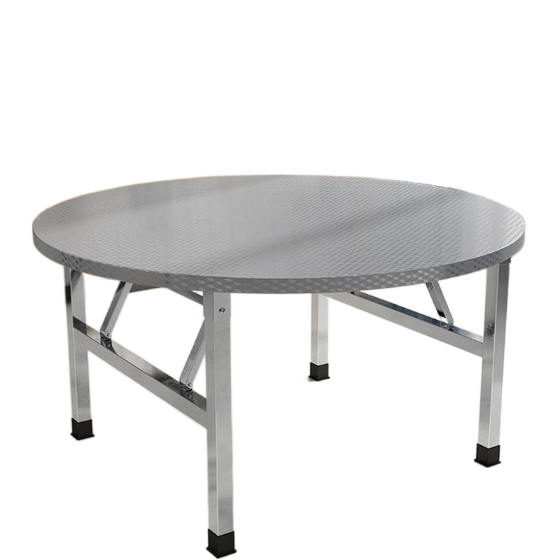 Mesa plegable de acero inoxidable engrosada con plato giratorio Mesa de comedor para el hogar Mesa redonda Barbacoa Mercado nocturno Mesa de puesto Mesa de restaurante