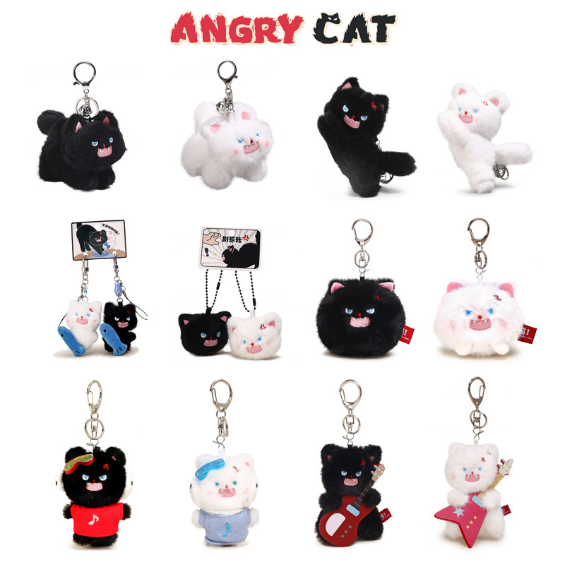 Jinnew fried fur pet cat plush doll pendant cute fried fur kitten doll keychain small gift