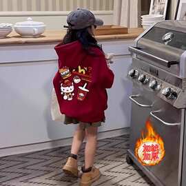 女童秋冬宽松休闲ins上衣中大童卡通呆萌印花秋冬新款长袖连帽衣