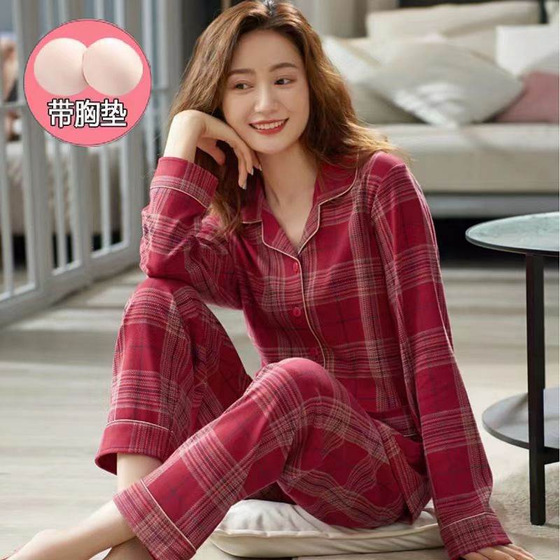Pijamas de mujer 100% algodón puro Primavera y otoño 2023 pantalones de manga larga de alta gama con almohadilla en el pecho Chanel estilo al aire libre ropa para el hogar