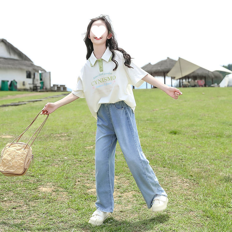 女童夏季套装2024新款韩版中大童女学生版网红时髦洋气牛仔裤潮款