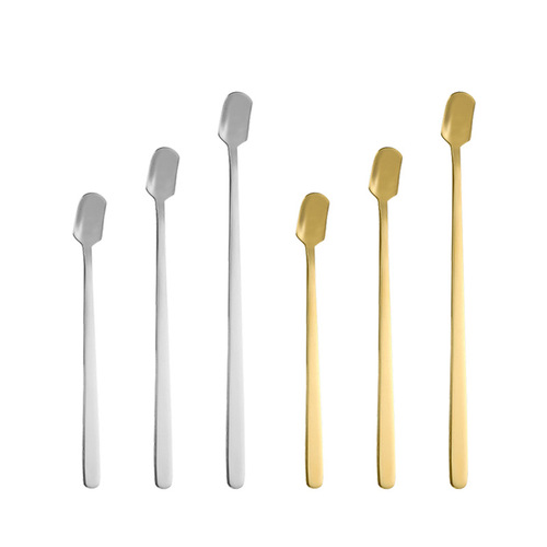 Stainless steel square head spoon, golden long handle small square spoon, coffee spoon, stirring spoon, tea spoon, exquisite dessert spoon
