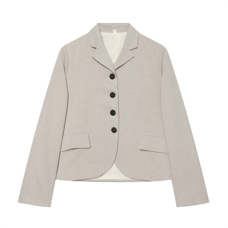 European and American Style 2026 Spring and Autumn New Women's Fashion Casual Linen Blend Straight Long-Sleeve Blazer Retro