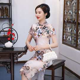 旗袍女夏季复古减龄新款连衣裙改良修身遮肚中国风中年妈妈旗袍裙