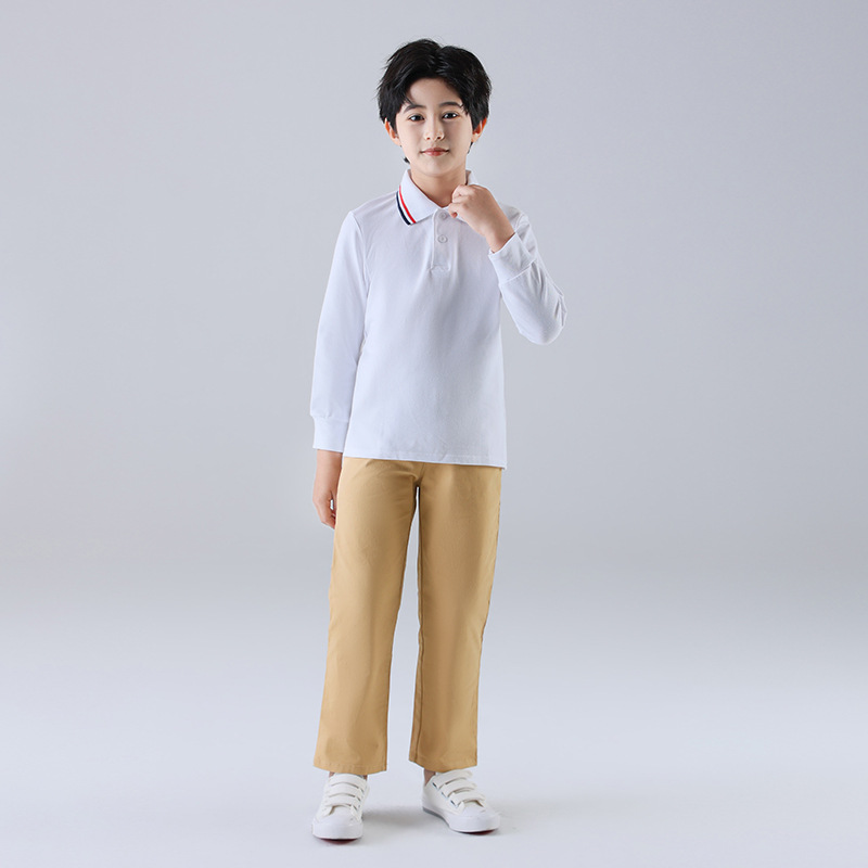 Uniformes escolares de estudiantes de primaria y secundaria de otoño nuevos productos de color khaki uniformes de jardín de niños de cintura elástica uniformes deportivos de clase para niños