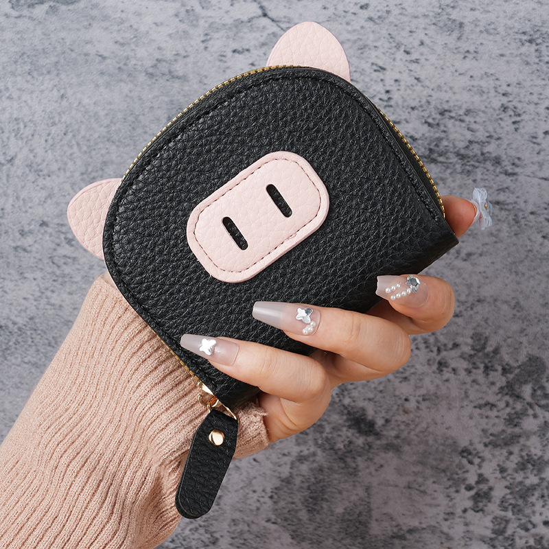 New Cyber Celebrous Organ Card Holder Women's Lightweight Student Pig Zipper Multi-Card Holder Soft Leather Card Holder Coin Purse_voghion.com