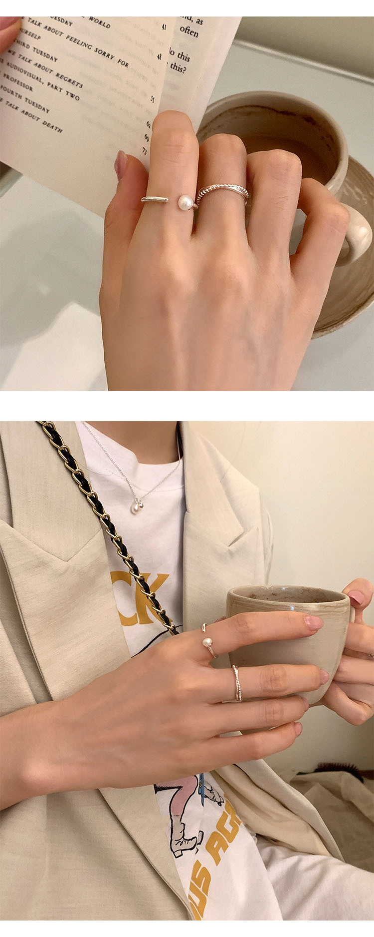 Minimalistischer Perlenring Damen Korean Style Offener Ring_voghion.com