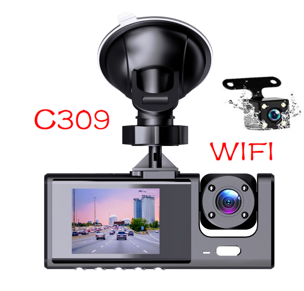 国境を越えたドライブレコーダhd夜視1080p車前車内車後2インチ3レンズ車載カメラ