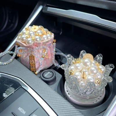 Car ornaments Bag Car Ornament and Hanging Decoration - pink-cornucopia-lucky-bag-2-use-crystal-treasure-basin-lucky-bag