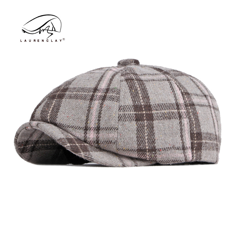 Comercio exterior de exportación sombrero hombres otoño e invierno cálido británico retro octogonal sombrero Plaid boina ocasional las mujeres newsboy sombrero