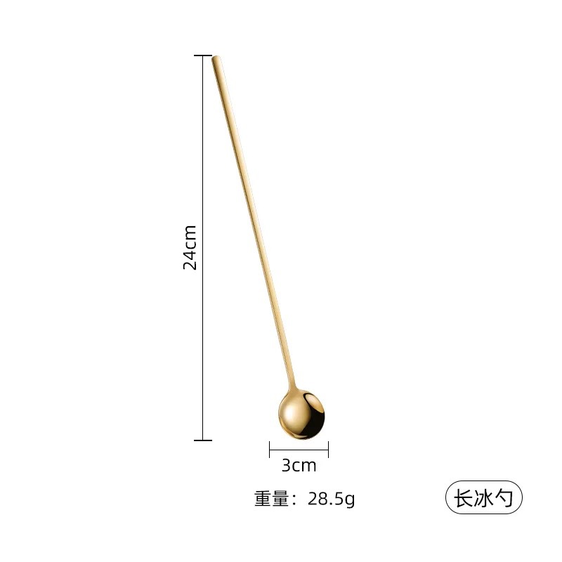 304 cuchara de acero inoxidable mango largo japonés y coreano ins Barra de cuchara de café cuchara de hielo condimento cuchara de mezcla taza cuchara