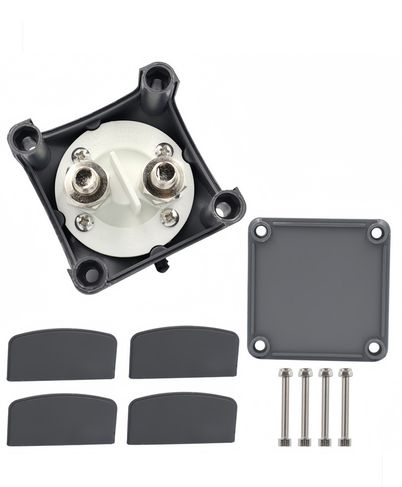 RV modified dual-copper-column two-position battery power-off switch with small cover, knob-type anti-leakage power main switch, made of pure copper