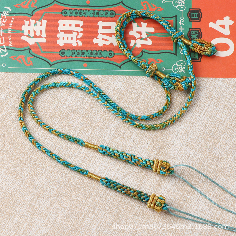 Adjustable collarbone chain with turquoise, amber, and jadeite for men and women, with corn knot and cross-through bead pendant cord Adjustable collarbone chain with turquoise, amber, and jadeite for men and women, with corn knot and cross-through bead pendant cord