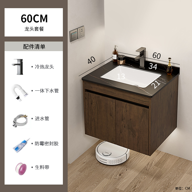 Nuevo gabinete de baño de color nuez gabinete de lavabo hotel pequeño baño en lavabo de aluminio espacio