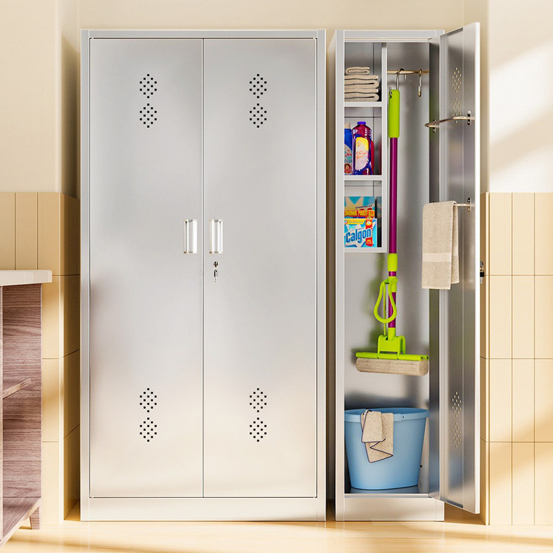 Stainless Steel Cleaning Cabinet Household Mop Broom Vacuum Cleaner Grocery Cabinet Housekeeping Tools Storage Cabinet Cleaning Cabinet