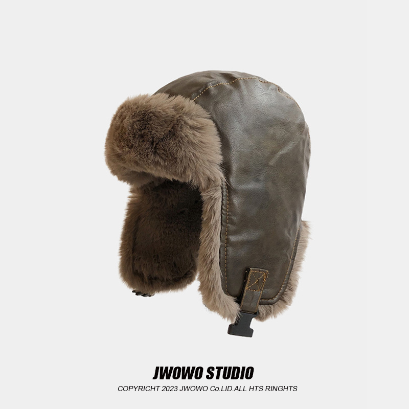 „Maillard“ lauko motociklų „Lei Feng“ skrybėlė vyrams, retro žiemos stora PU kailio ausų apsaugos skrybėlė, lauko slidinėjimo skrybėlė moterims_voghion.com