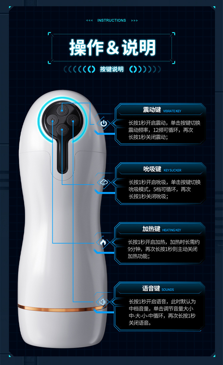 Fully Automatic Suction Male Masturbator Cup with Vibration, TPE and ABS — detail image 24