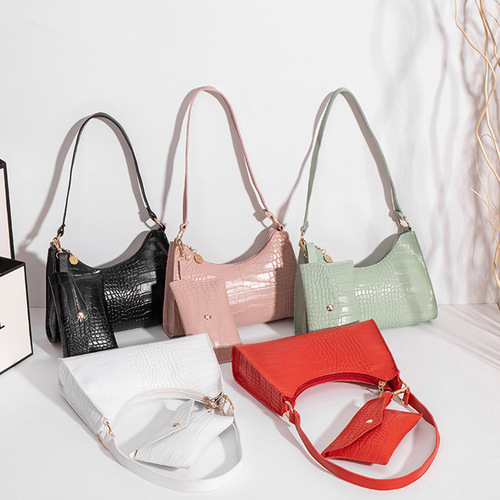 Crocodile pattern armpit bag  new fashion women's bag mother bag foreign trade wholesale two-piece set bag shoulder bag