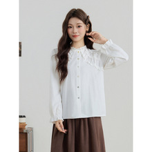 2025秋冬新款日系少女宽松花边设计打底百搭气质长袖小衫衬衣女