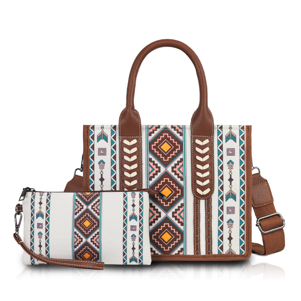 445g Weight Women's Medium Canvas Stripe Vintage Style Square Zipper Bag Sets Handbag