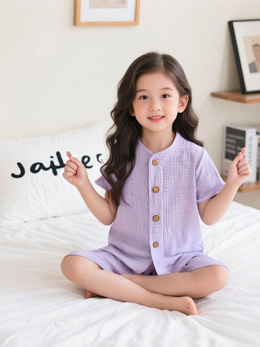Children's Summer Double-layer Cotton Fabric Pajama Set for Boys and Girls, Small Babies 0-5 Years Old, Short-sleeve Home 2-piece Set
