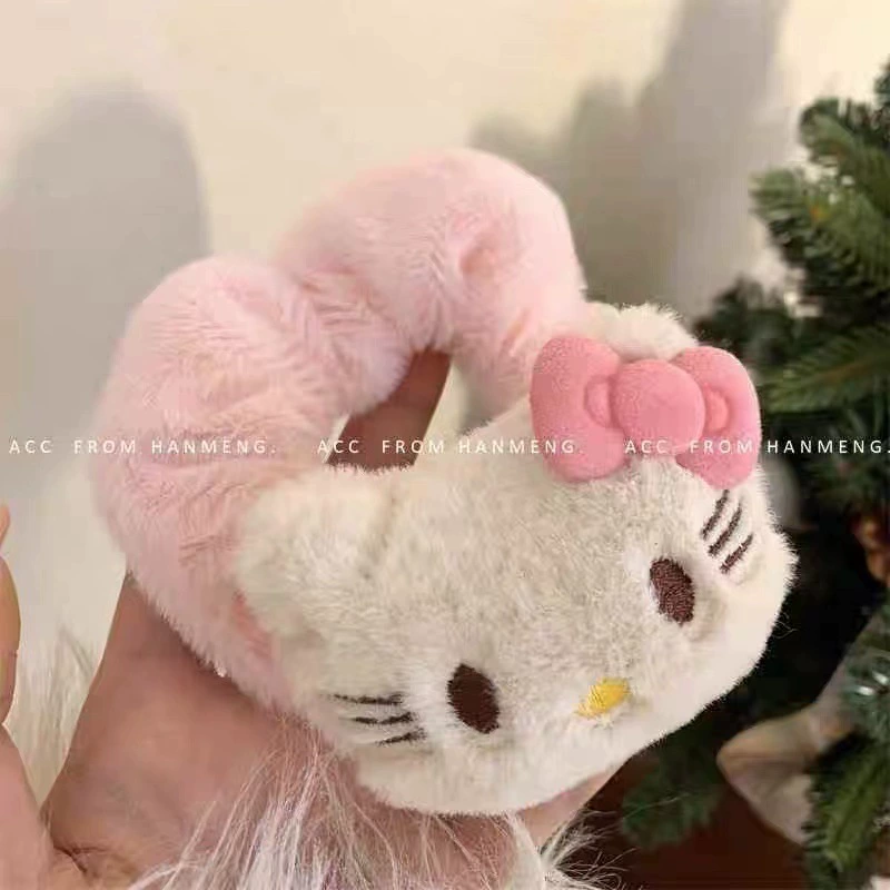 Черный кофе пушистый KT кот большая кишка волос круги осенью и зимой плюшевые волосы круги Студентка сладкая девочка сердце резиновая голова верёвка украшение
