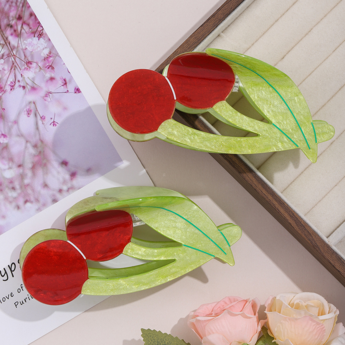 甜美百搭小清新花朵发夹郁金香玫瑰花新款亚克力抓夹后脑勺发饰女