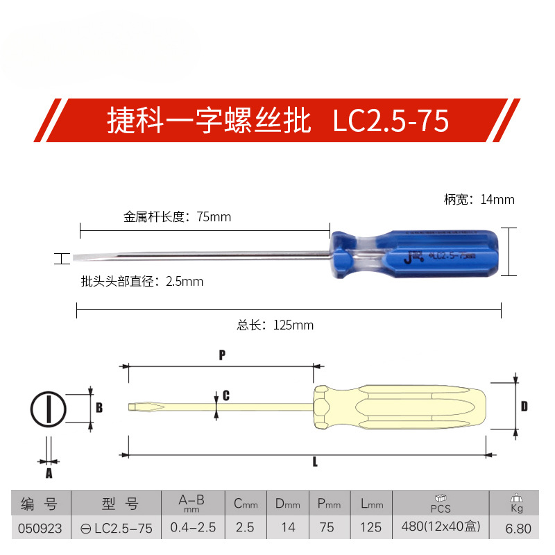 Herramientas de Czech, destornillador de una cruz, destornillador de mango de barra de color con boca plana magnética LC-