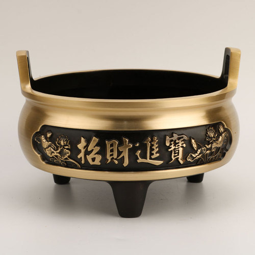 Manufacturer wholesale copper incense burner offering incense burner household offering Buddha God of Wealth furnace daily gold doujin three-legged incense burner ornaments