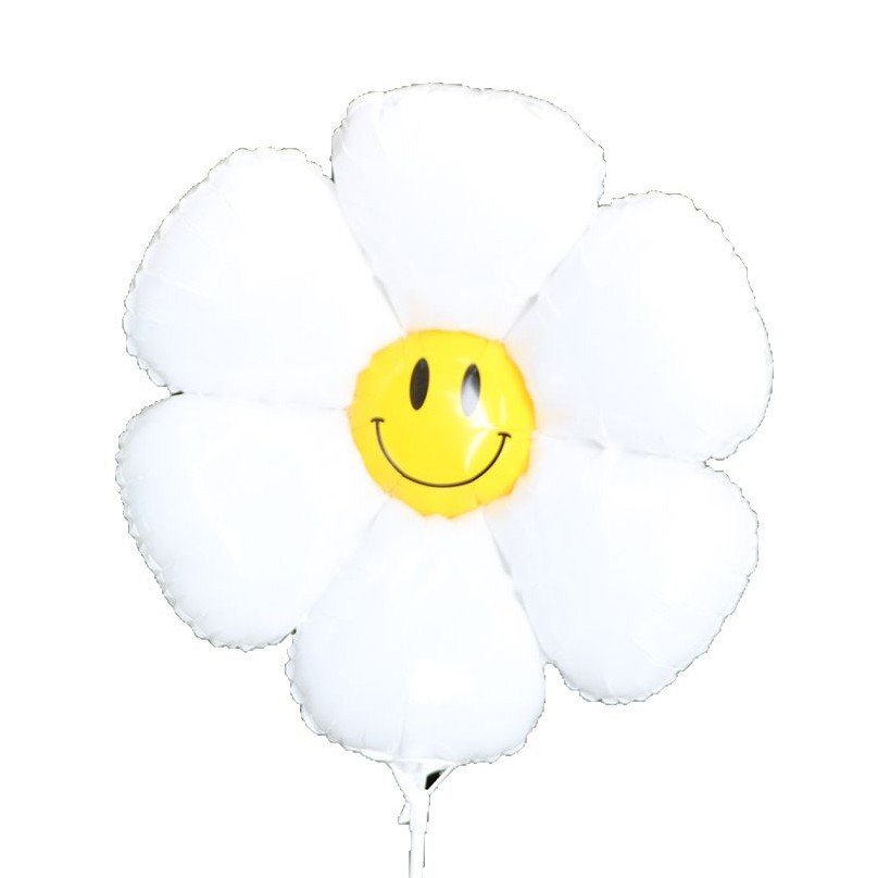 40cm pequeño puesto de Margarita con fregona, centro comercial cara sonriente de mano girasol amor globo fregona de película de aluminio blanco
