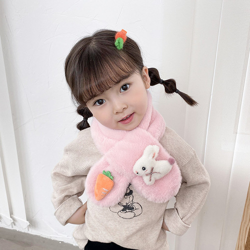  New Year Children's Scarf Autumn and Winter Plush Parent-child Christmas Cute Thick Cartoon Rabbit Fur Baby Neck Gaiter
