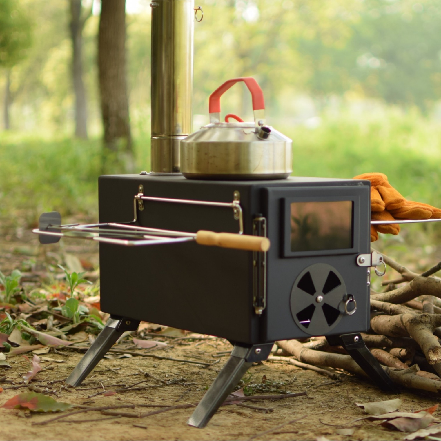 户外露营帐篷碳钢柴火炉户外便携式野炊炉具多功能可折叠野外炉