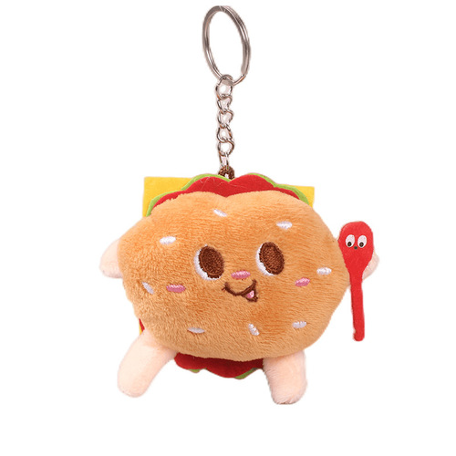 Cartoon hamburger, hot dog, chicken leg, cute French fries, plush pendant, small doll, boutique machine doll, school bag pendant