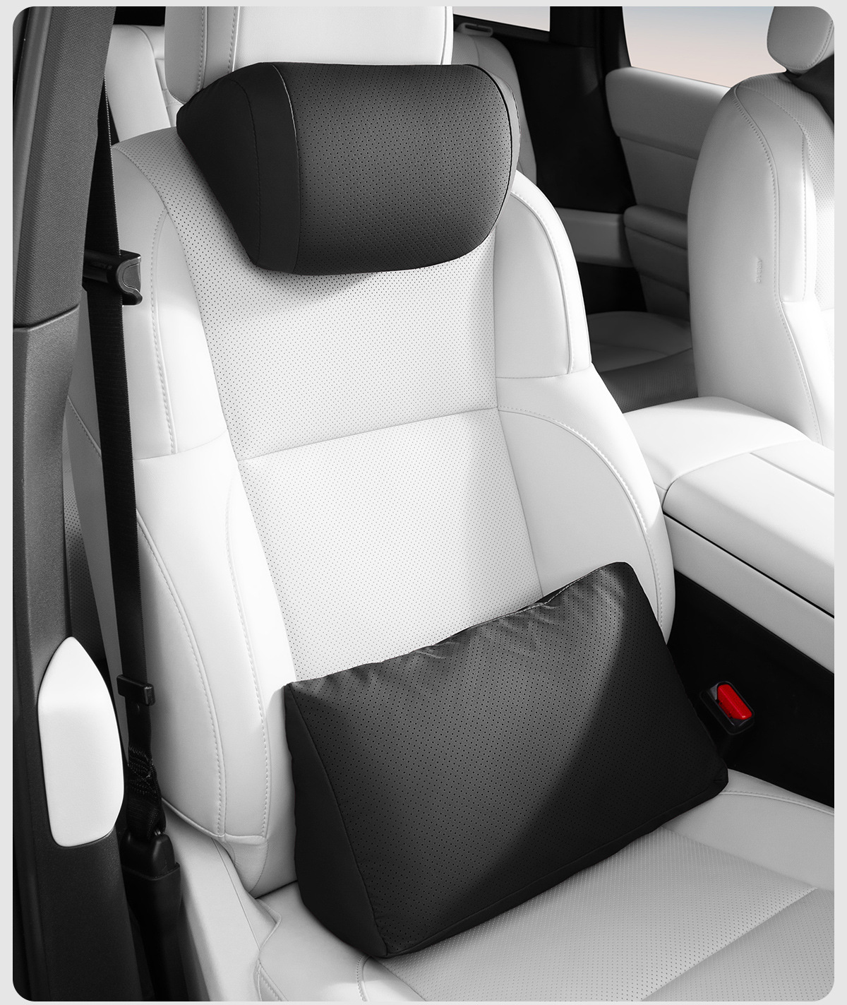 Car headrest and lumbar support, high-end lumbar pillow cushion, leather lumbar support, car backrest pillow, waist and neck protector, Nappa leather